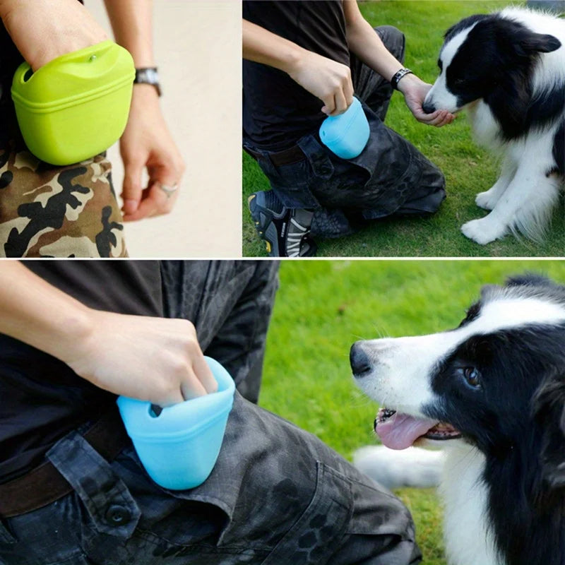 Silicone Dog Treat Bag Pet Portable Dog Training Waist Bag Waterproof Dog Snack Training Bag with Magnetic Clip Pet Outing